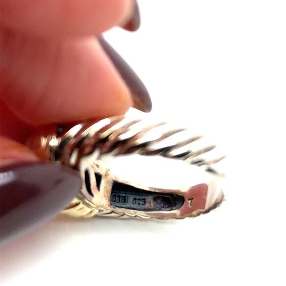 David Yurman Sterling Silver and 14K Yellow Gold Chalcedony Cable Ring - Picture 3 of 5